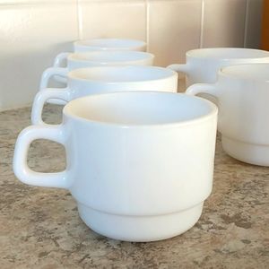 Stackable 6 Arcopal France White Coffee Cups